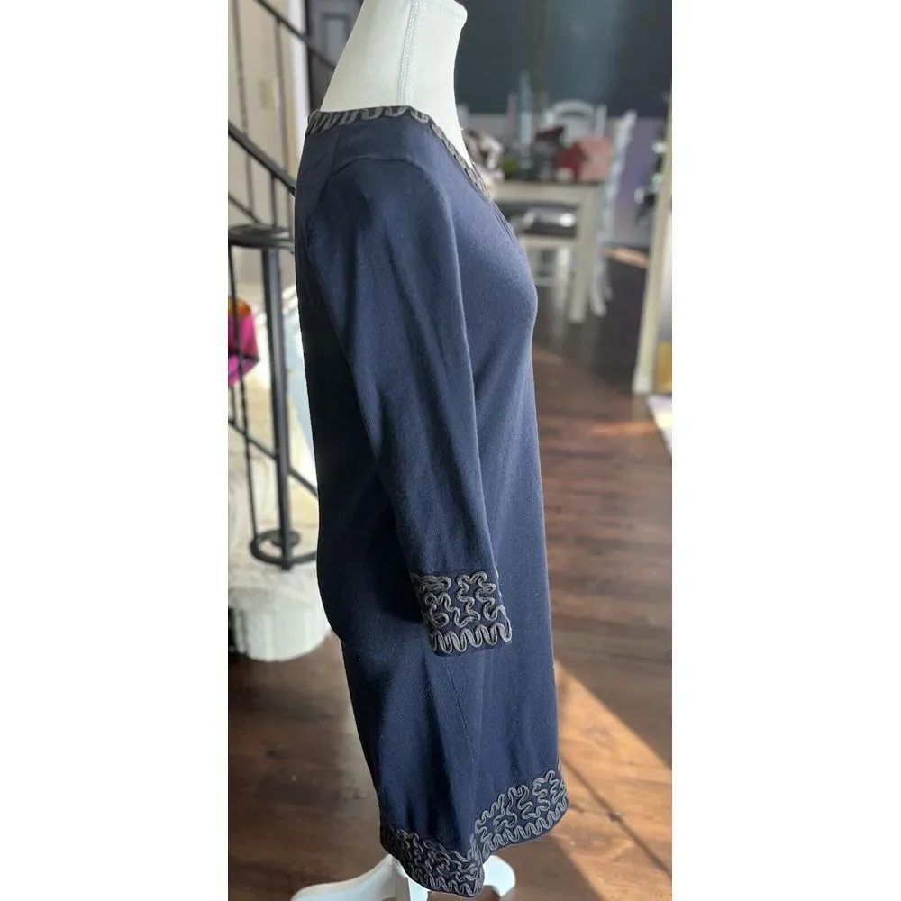 Boden Venice Sweater Dress Navy Wool Blend Embroidered‎ Ribbon Size U.S.  8R - Picture 3 of 8